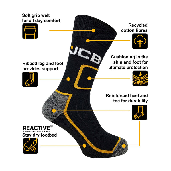 JCB Workwear Shin Protect Work Socks (3 Pack)